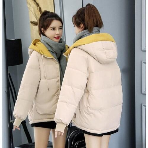 Ladies Winter Thick Jacket 2021 Fall Black Parka Long Sleeve Casual Short Bread Jacket Loose Thick Hooded Cotton Jacket