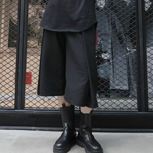 Ladies' new summer classic go with dark fashion trend simple loose casual plus size cropped wide leg pants