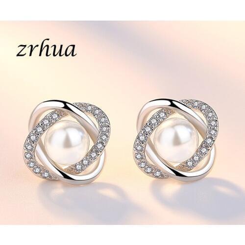 ZRHUA Authentic 925 Sterling Silver Stylish Earrings Stud Earrings for Women Girls Gifts sterling-silver-jewelry Hottest