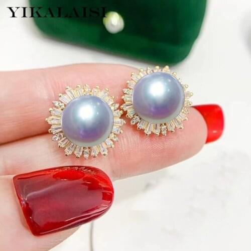 YIKALAISI 925 Sterling Silver Earrings Jewelry For Women 9-10mm Oblate Natural Freshwater Pearl Earrings 2021 New Wholesales