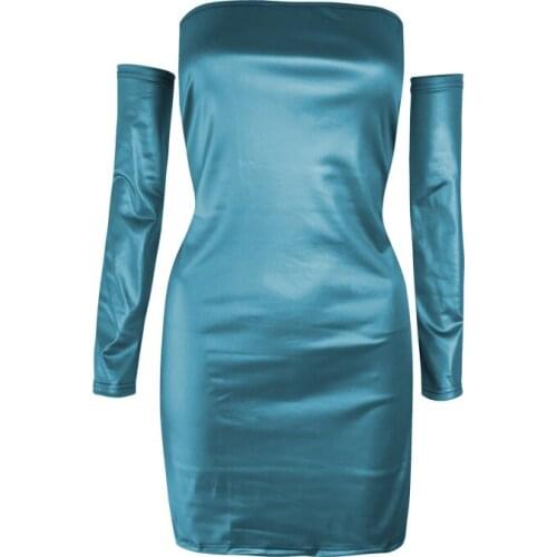 Woman Dress Party One Word Neck Sexy Bag Hip Black Matte Faux Leather Comfortable