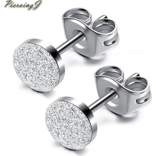 PiercingJ 1Pair 0.8mm/20ga Stainless Steel Glossy Frosted Stud Earrings Star Heart Shaped Round Ears Rings Body Piercing Jewelry