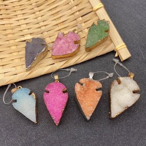 1 Piece of Natural Stone Colorful Crystal Tapered Electroplating Process Amethyst Earrings Necklaces Pendants Key Ring Jewelry