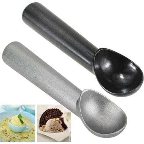 1 PCS Silver Gray Black Kitchen Deluxe Metal Non-Stick Anti-Freeze Dessert Ice Cream Scoop Spoon 18cm long Hand Washable Scoop