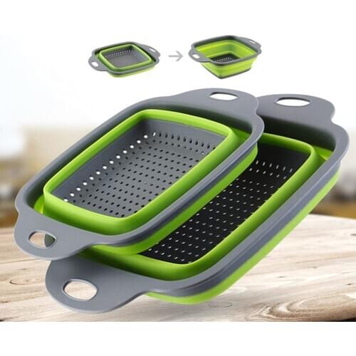 2PC Foldable Fruit Vegetable Washing Basket Strainer Portabl Silicone Colander Collapsible Drainer With Handle Kitchen Tools
