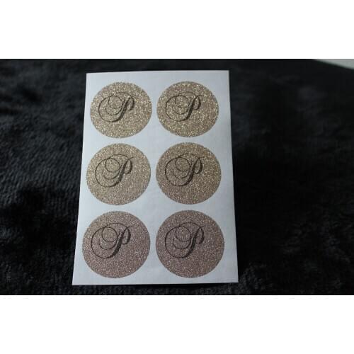 3.8cm Monogram P Rose gold glitter classic round sticker