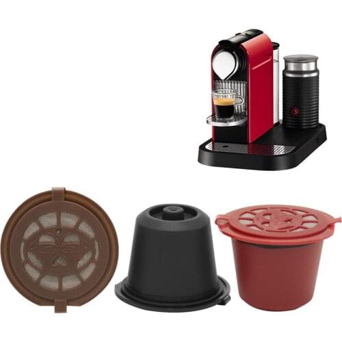 3PCS Reusable Nespresso Coffee Capsules Cup With Spoon Brush Black Refillable Coffee Capsule Refilling Filter Coffeeware Gift