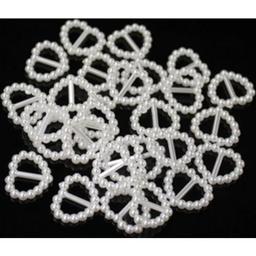 40PCS Ivory/White Resin ABS 17*15mm Imitational Pearls Heart Ribbon Slider Buckles For DIY Shoes/bags/wedding Decoration