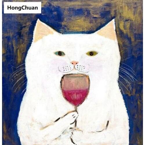 Diamond embroidery, red wine cat, 5d diamond painting square, round diamond inlay, rhinestone pictures, cross stitch, new year