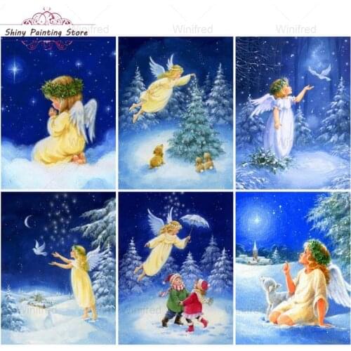 5D Diamond Embroidery Angel Girl Boy Full Square Round Drill Diamond Painting Winter Snow Landscape Cross Stitch Kit Home Decor