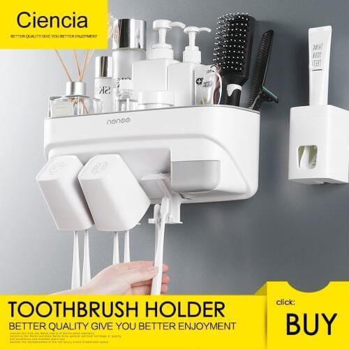 Free shipping ABS Plastic Multi-function Toothbrush Holder Nailless Installation Waterproof Bathroom Toothbrush Shelf