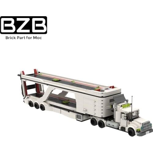 BZB MOC 50003 Large Rig Truck LT 3 Car Transport Racing Building Block Model Home Decoration Parts Bricks Kids DIY Toy Best Gift