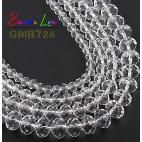 4-12mm Faceted White Rondelle Clear Crystal Glass Beads Loose Spacer Beads for Beadwork Jewelry Making Diy Bracelet Accessories