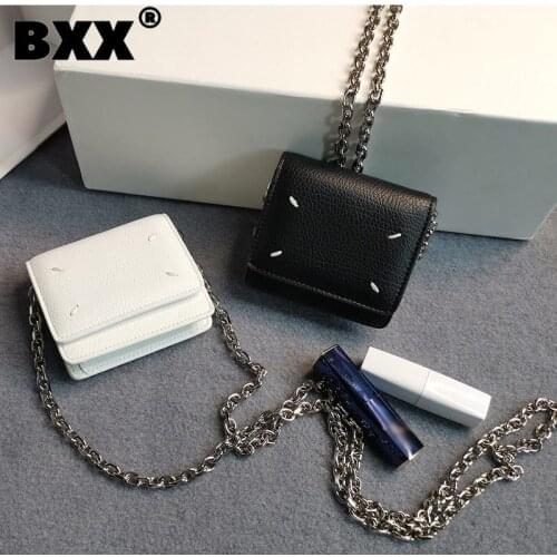 [BXX] Woman Brand Designer Black Mini Square Chains PU Leather Personality All-match Crossbody Shoulder Bag Fashion 2021 GF0379