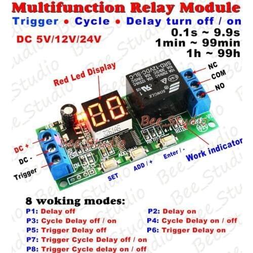 Dc 5v/12v/24v LED Infinite Cycle Home Automation Delay Time Timer Control Relay ON OFF Switch Module Digital display PLC