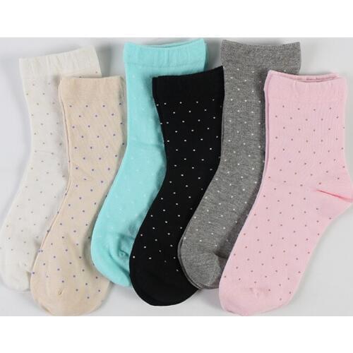 DONG AI 6 Pairs New Women Socks Autumn Sock Dots Cotton Socks Women Fashion Winter Loose Retro Harajuku Casual Style Polka Sox
