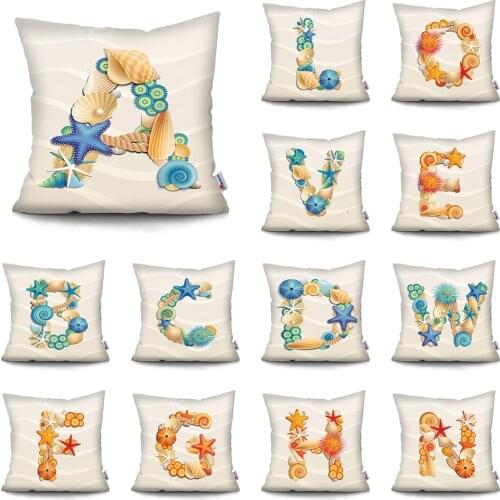 Cute Cartoon shell English letter cushion cover Summer beach Home Decoration Pillowcase Double-sided printing cushion covers