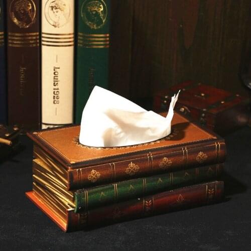 [European] Jingmei book shaped wooden box American retro ornaments European book paper towel box