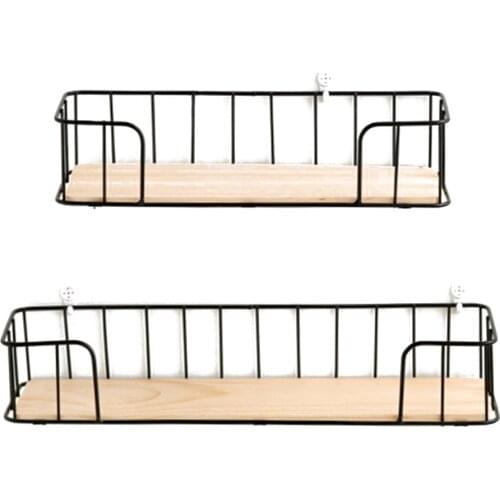 European Iron Wooden Wall Mounted Storage Shelf Wall Decoration Storage Rack Bathroom Home Wall Flower Shelf Kitchen Spice Rack