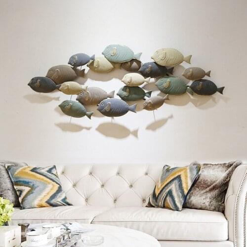 European Three-dimensional Wrought Iron Wall Decoration Living Room Bedroom Living Room Background Hanging Pendant Fish School