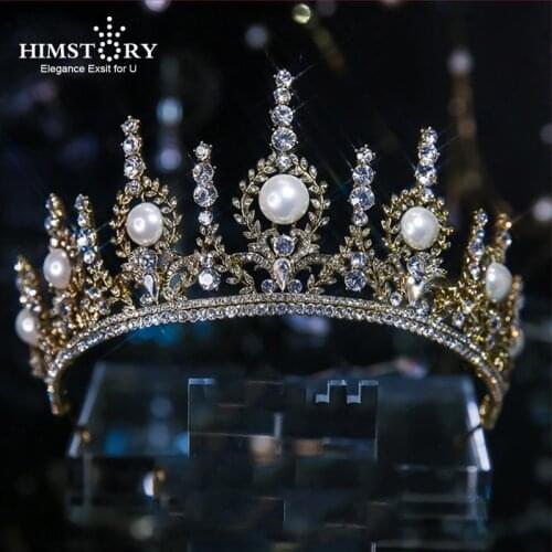 HIMSTORY Baroque Bronze Crown Tiaras Queen Vintage Crystal Rhinestone Bridal Hair Accessories Bride Headbands Wedding Jewelry