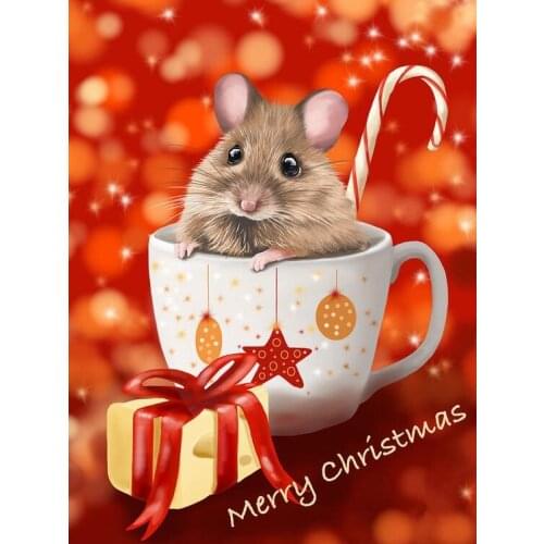JMINE Div 5D Rat Mouse cup merry Christmas Full Diamond Painting cross stitch kits art Animal 3D paint by diamonds