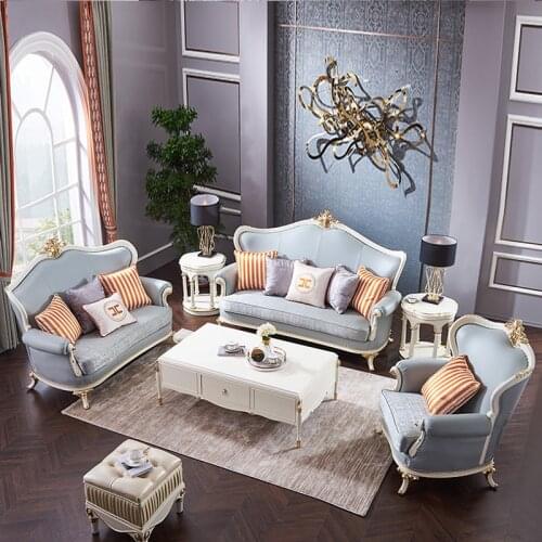 European-style Sofa Combination Living Room French Leather Three-person Four-seat Sofa Small Apartment Solid Wood Furniture