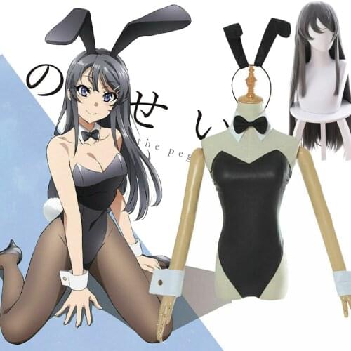 Rascal Does Not Dream of Bunny Girl Senpa Cosplay Costume Mai Sakurajima Long Wig Sexy Jumpsuit Hair band Christmas Party Suit
