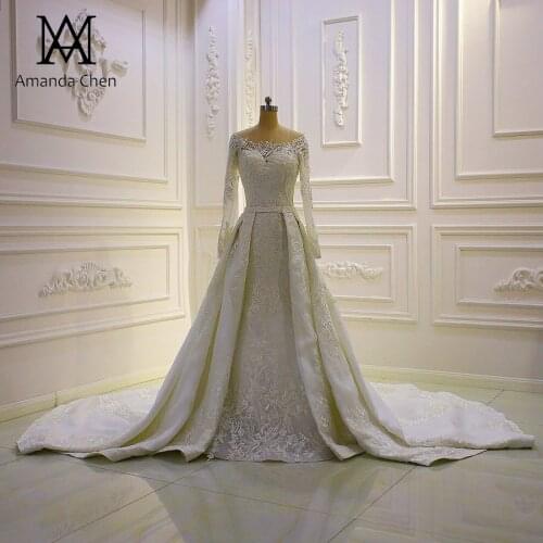 Vestido de mujer Full Sleeve Lace Appliqued Detachable Skirt Wedding Dress
