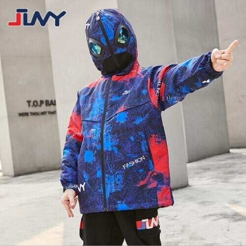 Autumn Kids Clothes Winter Boy Cotton Padded Hooded Waterproof Windproof Cartoon Spider Man Glasses Jacket For Children Outwear