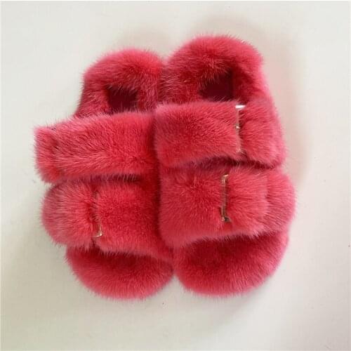 Summer Childrens Fur Slippers Childrens 100% Mink Fur Slippers Flat Elastic Baby Furry Sandals Cute Fur Shoes