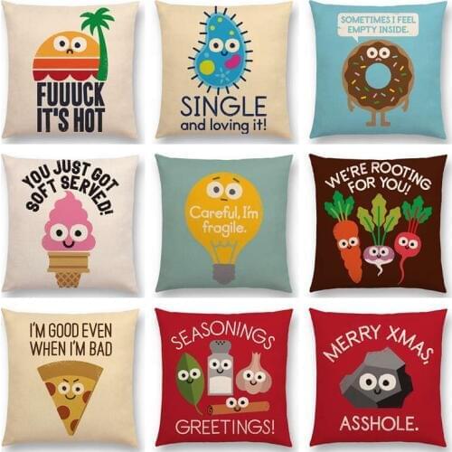Cute Cartoon Turnip Bulb Pizza Happy Days Interesting Things Funny Words Decorative Letters Holiday Cushion Cover Pillow Case