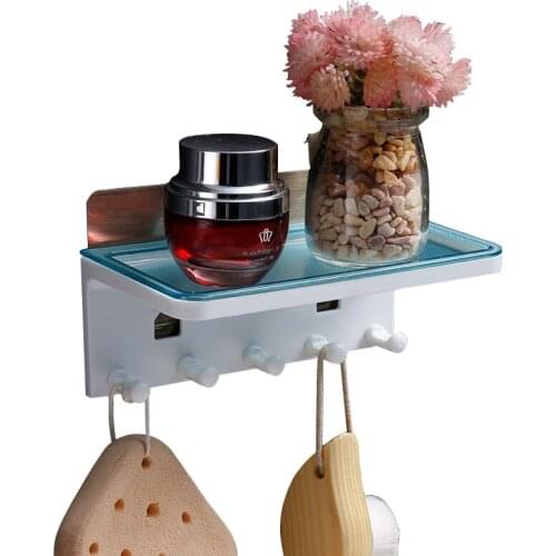 Multifunction Wall-mounted Storage Rack Bathroom Shelf For Kitchen With Hooks Storage Bathroom Accessories Plastic Container