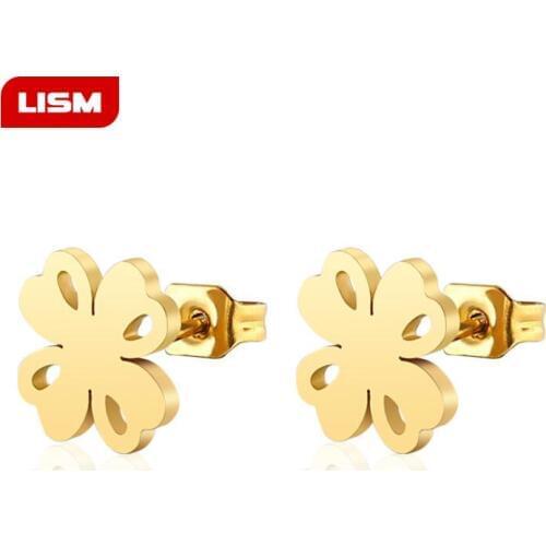 Fashion Earrings Titanium Steel Stainless Steel Four-leaf Clover Exquisite Gold Black Stud Earrings for Women Brincos Bijoux