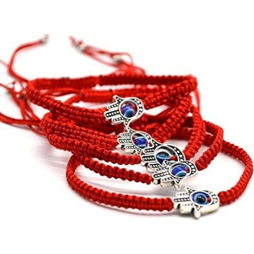 Fashionable Hand of Fatima Hand-knitted Rope Red String Bracelet Blue Eye Charm Bracelet Brings You Lucky and Adjustable Size