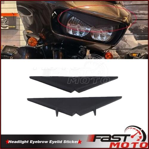 Rubber Black Custom Look Head Light Eyebrow Eyelid Sticker Front Lamp Upper Trim Decorative Accent for Harley Road Glide 15-20