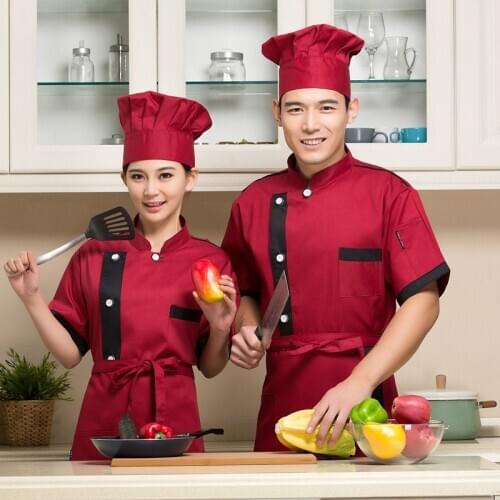 New Hotel Uniform Female Hotel Kitchen Clothing Adult Restaurant Chef Jacket Female Work Wear Short Sleeved Plus Size B-5972