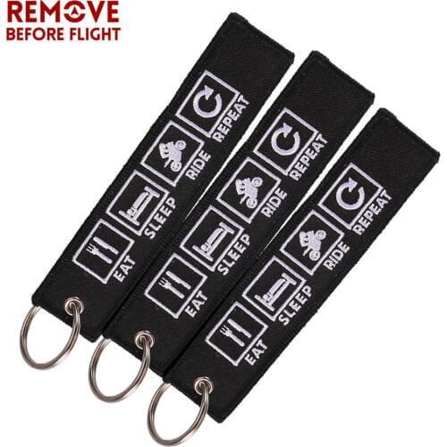 3 PCS/LOT Novelty Eat Sleep Rid Repeat Porte Clef Embroidery Key Chain Bijoux Keychain for Motorcycles n Cars Key Chain for Men