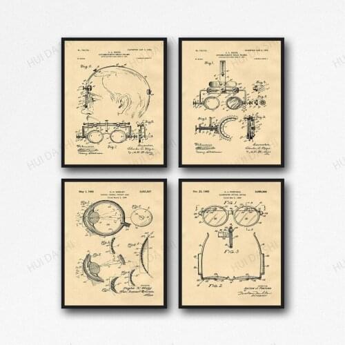 Office Decor Canvas Print Poster Ophthalmology Inventions Optician wall art Eye Anatomy Set of 4 Prints