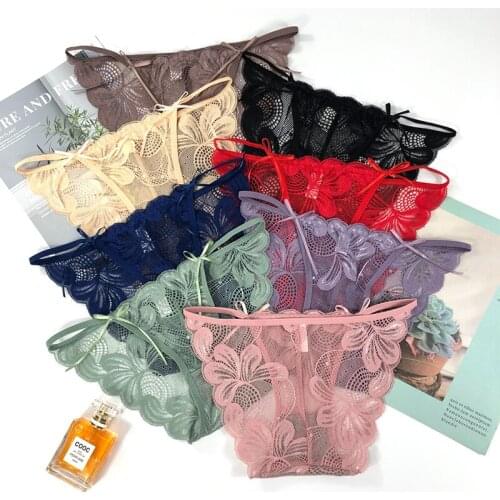 QIWN Transparent Lace Floral Sport Panties with Bow Women Sexy Seamless Underwear Female Low Waist Briefs Lady Soft Lingerie