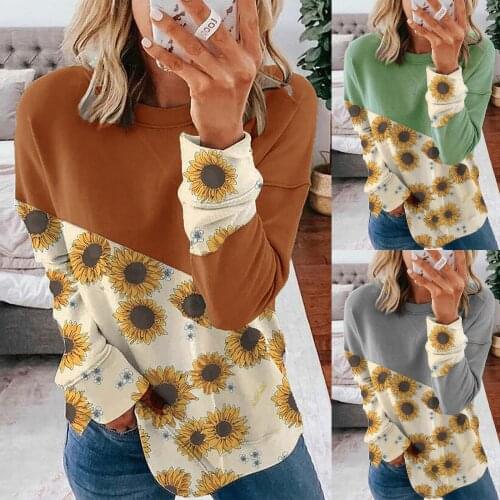 Autumn womens pullover fashion explosive sunflower print round neck long sleeve multi-size pullover casual clothes толстовка 50