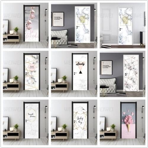 PVC Mural Paper Print Art 3D Flower Sea Door Stickers Home Decor Picture Self Adhesive Waterproof Wallpaper For Bedroom