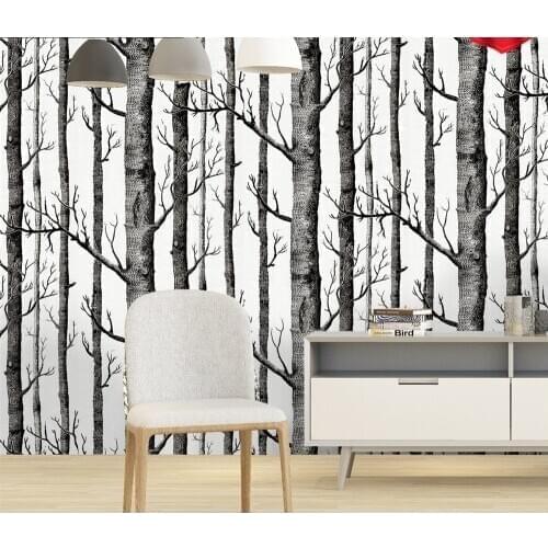 Rustic Wood Grain self-adhesive Wallpaper Black White Birch Tree Forest Wall Stickers Contact Paper Branches Trunk Wallpaper