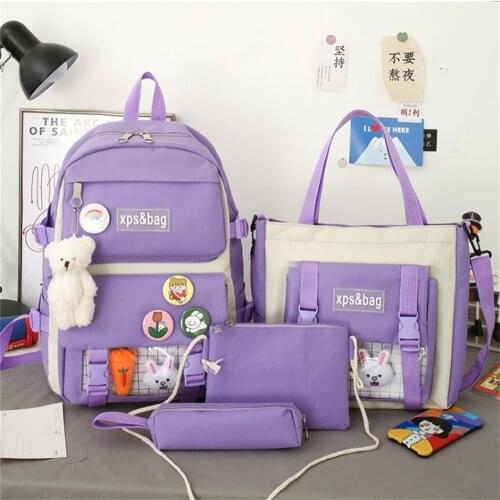 4Pcs/Set School Fashion Backpacks 5 Grade Lovely For Women Teenage Girls Travel Shoulder Bags Female Mochilas