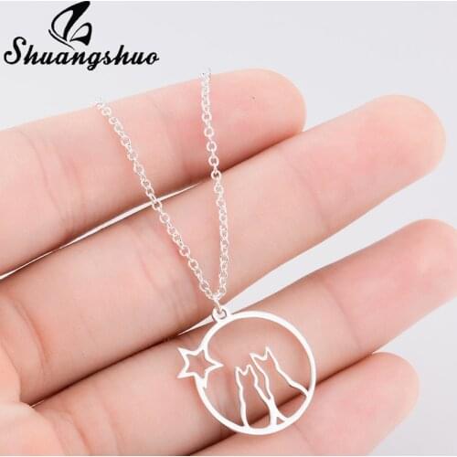 Shuangshuo New Origami Cat Necklace Women Necklaces & Pendants Animal Necklace Long Chain Star Necklaces Jewelry collier