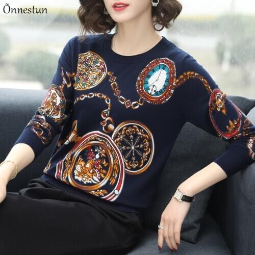 Print Sweater Women Tops Autumn Spring Korean Fashion Women Clothing Long Sleeve Pullover Pull Femme Soft Womens Sweaters