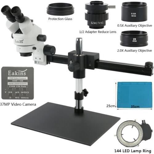 7~45X Continuous Zoom Stereo Trinocular Microscope VGA/USB Industrial Microscope Camera+Long Arm Bracket With LED Light Monitor