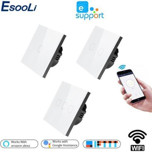 EsooLi Smart Home 1/2/4 Gang 1 way Wireless WiFi EU Standard Touch Switch Wall Light Touch Switch,ewelink App Control