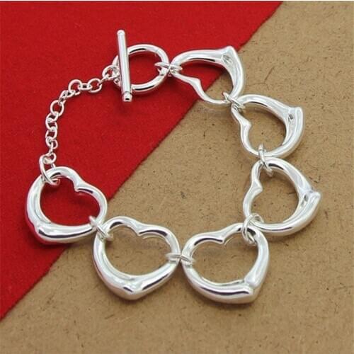 High Quality 925 Sterling Silver Bracelet Big Heart Chain Bracelet For Woman Party Charm Jewelry Gift