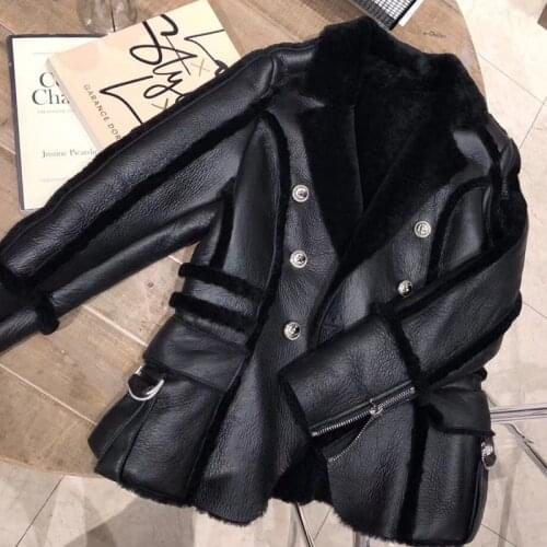 Lady genuine sheep leather with fur short jacket 100% real lambskin jacket